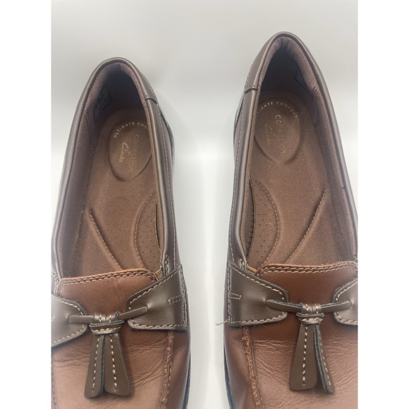 Clarks Women's Ashland Bubble Leather Brown Loafers Size 9 Comfort Tassels - Picture 4 of 9
